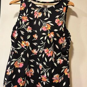 Lands' End Black Swim Tank Top with Pink & Orange Floral Print